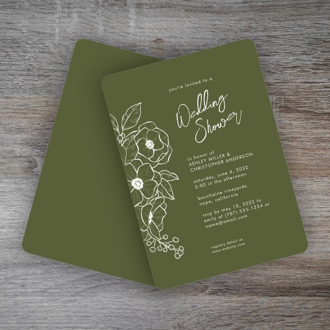 Minimal Floral Botanical Moss Green Wedding Shower Invitation (Creator Uploaded)