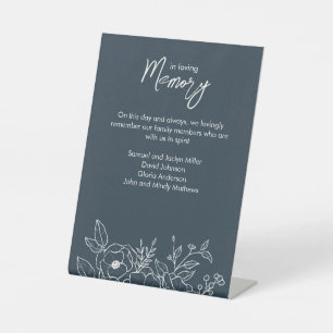 Minimal Floral Botanical Navy Blue In Memoriam Pedestal Sign
