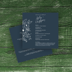 Minimal Floral Botanical Navy Blue Wedding Program