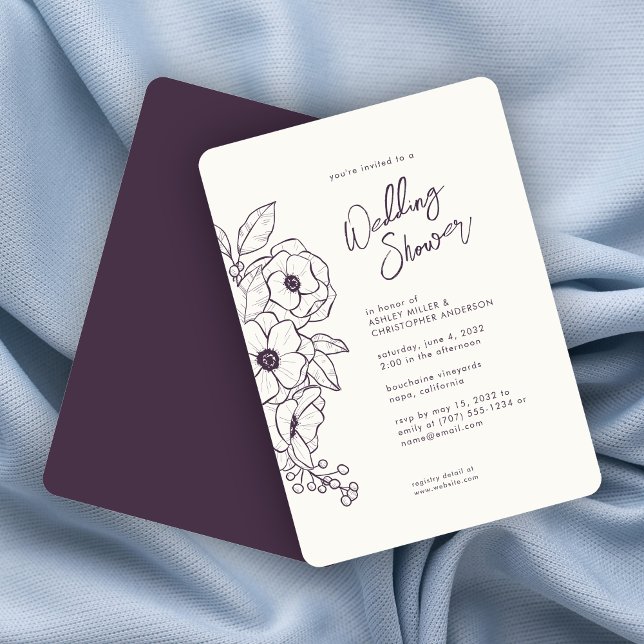 Minimal Floral Botanical Purple Wedding Shower Invitation (Creator Uploaded)