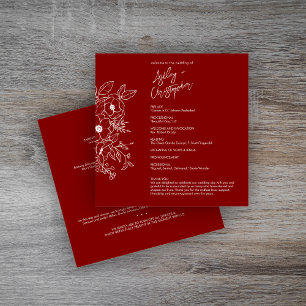 Minimal Floral Botanical Ruby Red Wedding Program