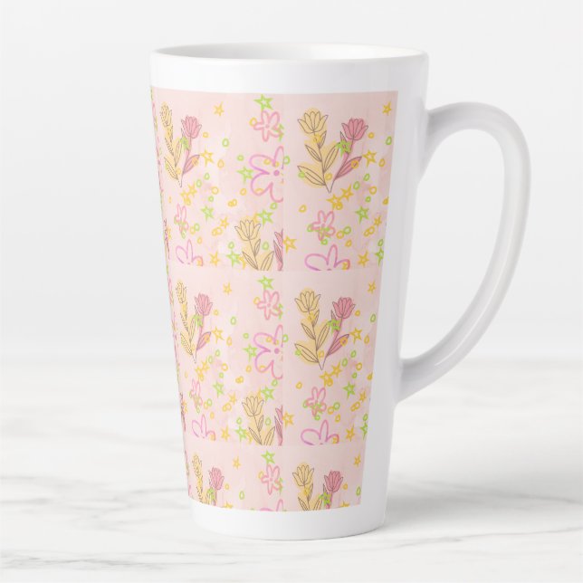 Minimal floral doodle pattern -pastel colour art latte mug (Right)