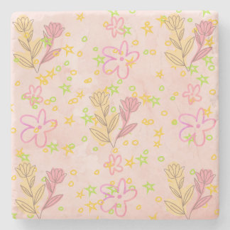 Minimal floral doodle pattern -pastel colour art stone coaster