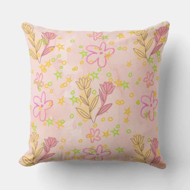 Minimal floral doodle pattern -pastel colour art  throw pillow (Front)