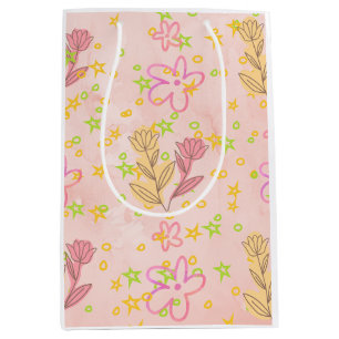Minimal Floral Doodle Pattern –Pastel Pink pattern Medium Gift Bag