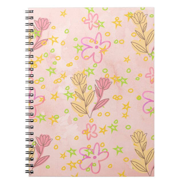Minimal Floral Doodle Pattern –Pastel Pink pattern Notebook (Front)