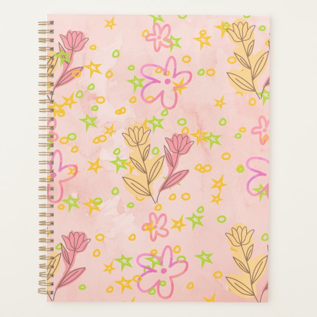 Minimal Floral Doodle Pattern –Pastel Pink pattern Planner (Front)