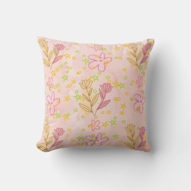 Minimal Floral Doodle Pattern –Pastel Pink pattern Throw Pillow (Front)