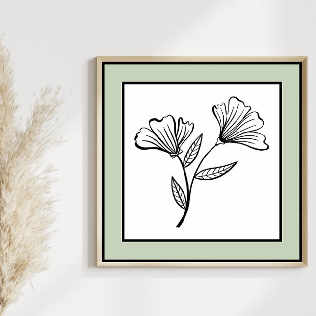 Minimal Floral Duo Black Lines Pale Green Border Poster (Creator Uploaded)
