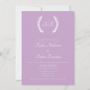 Minimal Floral Elegant Monogram Lavender Wedding Invitation