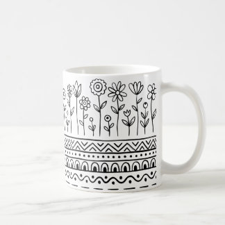 Minimal Floral Folk Pattern Mug – Boho Line Art