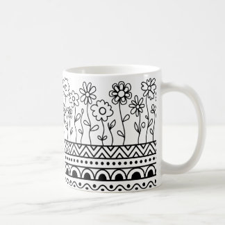 Minimal Floral Folk Pattern Mug – Boho Line Art