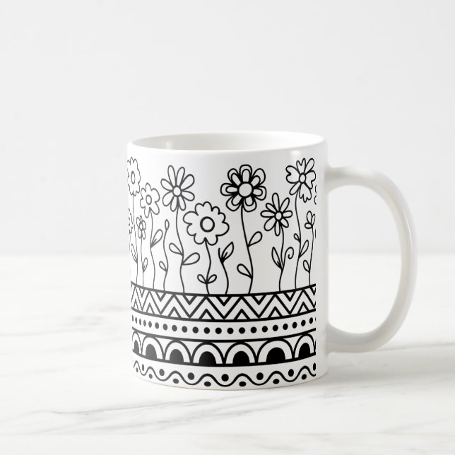 Minimal Floral Folk Pattern Mug – Boho Line Art (Right)