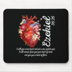 Minimal Floral Heart Ezekiel 36 26 Mouse Pad