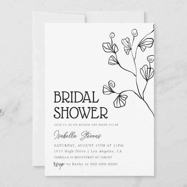 Minimal Floral Line Art Bridal Shower Invitation (Front)