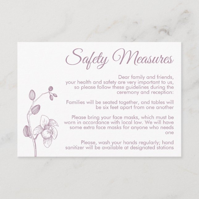 Minimal floral orchids modern safety measures enclosure card (Front)
