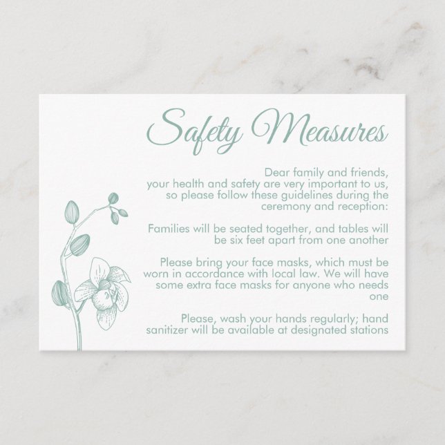 Minimal floral orchids modern safety measures enclosure card (Front)