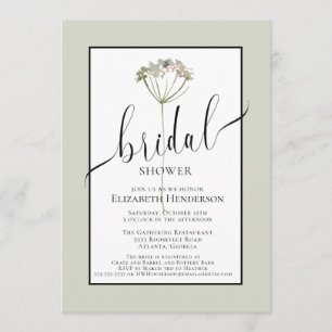Minimal Floral Sage Green Script Bridal Shower Invitation
