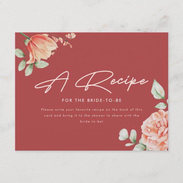 Minimal Floral Script Wedding Recipe Bridal Shower Enclosure Card (Front)
