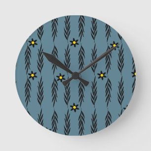 Minimal Floral Seamless Modern Botanical Daisy Round Clock