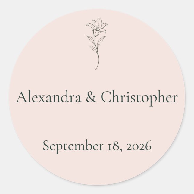 Minimal Floral Soft Blush Wedding Envelope Seal  (Front)