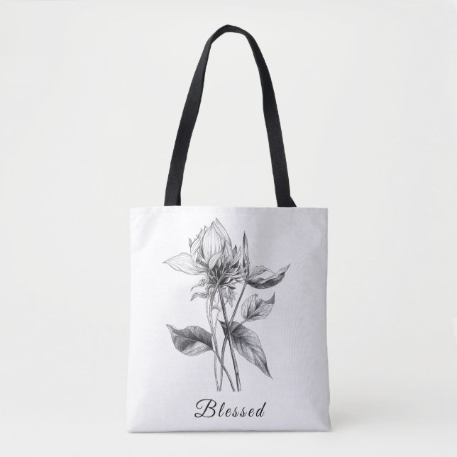 Minimal Floral Tote Number 1 with Black Handles (Front)