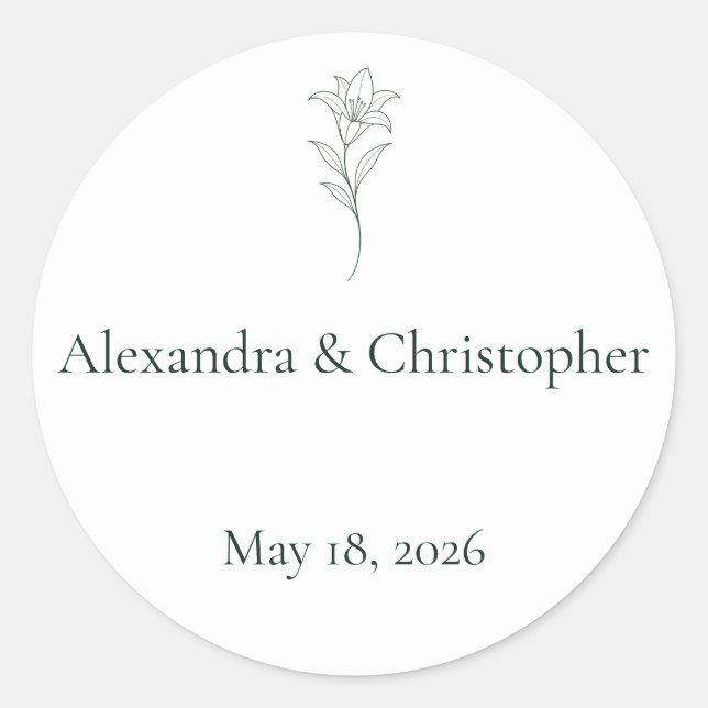 Minimal Floral Wedding Envelope Seal Classic Round (Front)