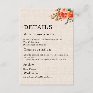 Minimal Floral Wedding RSVP Card Peach Coral Linen