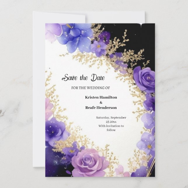 Minimal Floral Wedding Save the Date Card (Front)
