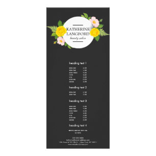Minimal Floral Wreath Beauty Salon Black Rack Card