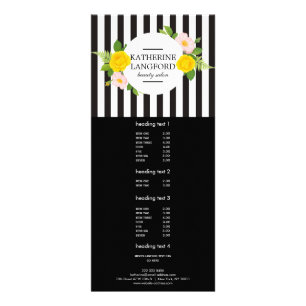 Minimal Floral Wreath Beauty Salon Black Stiriped Rack Card