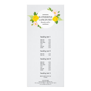 Minimal Floral Wreath Beauty Salon Black Stiriped  Rack Card