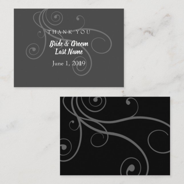 Minimal Flourishes Wedding Thank You Card (Front/Back)