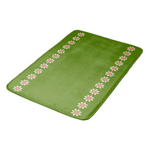 Minimal Flower Border Retro Avocado Green Bath Mat