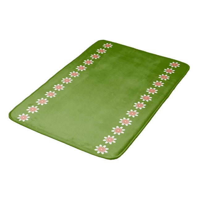 Minimal Flower Border Retro Avocado Green Bath Mat (Angled)