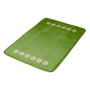 Minimal Flower Border Retro Avocado Green Bath Mat