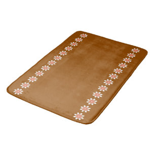 Minimal Flower Border Retro Earthy Brown Bath Mat