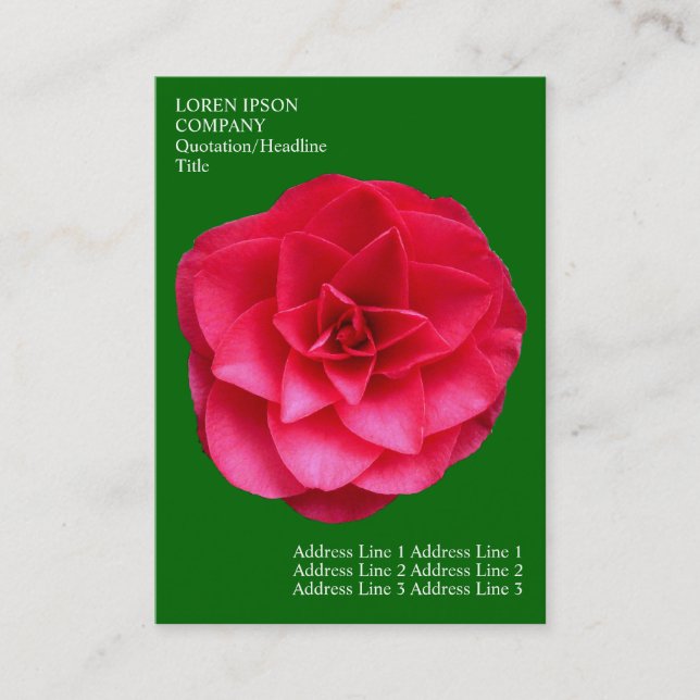 Minimal Flowers - Red Camelia - Deep Grass Green Business Card (Front)