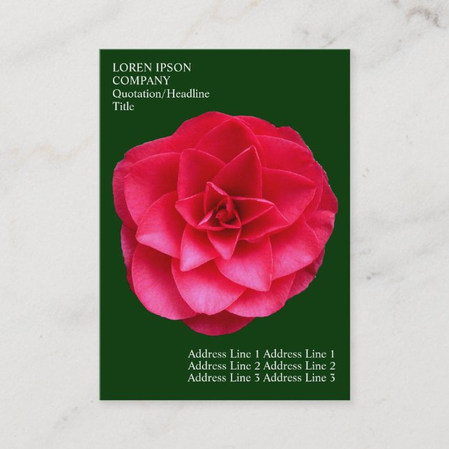 Minimal Flowers - Red Camelia - Deep Green Business Card (Front)