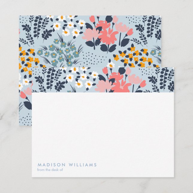 Minimal Flowers Stylish Trendy Modern Note Card (Front/Back)