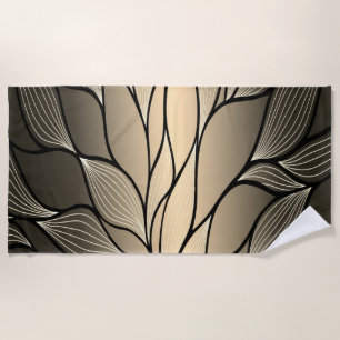 minimal flowing golden colours, fauna leaves desig beach towel