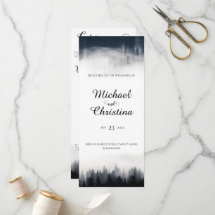 Minimal foggy spruce forest nature wedding program