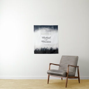 Minimal foggy spruce forest nature wedding tapestry