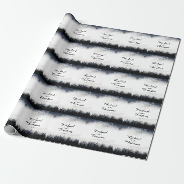Minimal foggy spruce forest nature wedding wrapping paper (Unrolled)