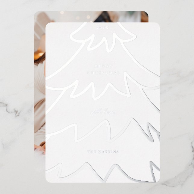 Minimal Foil Christmas Tree Photo Foil Holiday Card (Front/Back)
