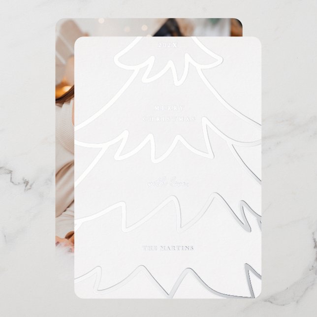 Minimal Foil Christmas Tree Photo Holiday Card (Front/Back)
