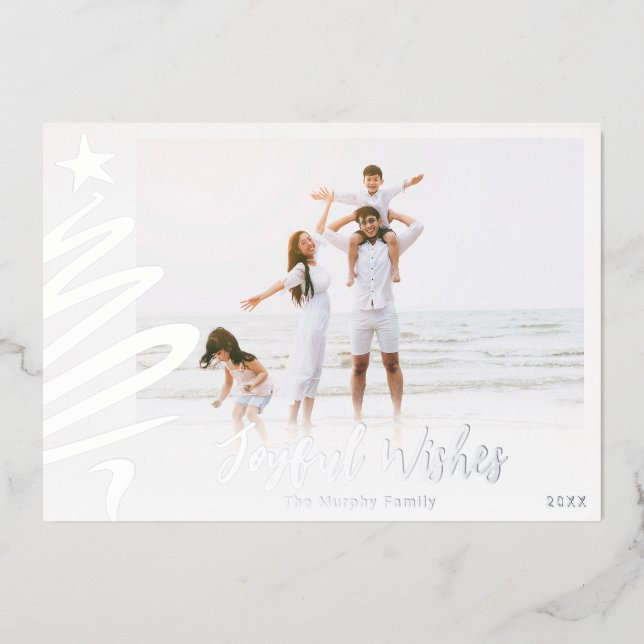 Minimal Foil Family Beach Christmas Photo Card (Front)