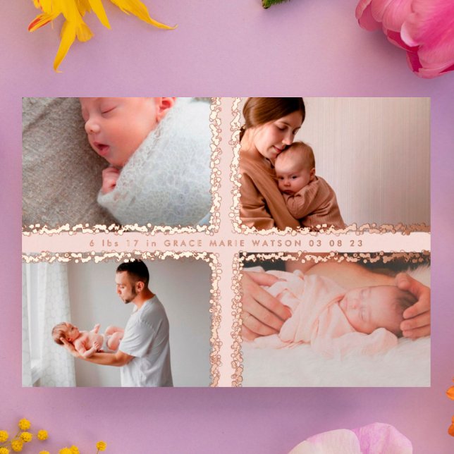 minimal foil photo collage baby birth announcement (Creator Uploaded)