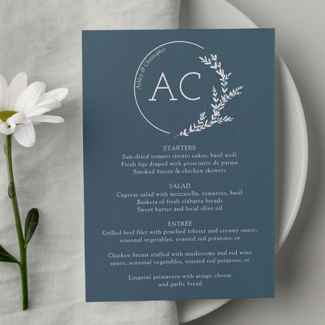 Minimal Foliage Frame Slate Grey Wedding Reception Menu (Creator Uploaded)