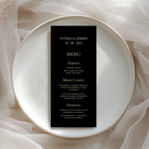 Minimal Formal Gold Script Black Wedding Dinner Menu